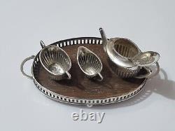 Saunders & Shepherd Edwardian Solid Silver Miniature Tea Set & Tray 1905 & 1909