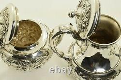 Schofield Co Tea Set Hand Chased Rose or Baltimore Rose Sterling Silver 5 Piece