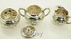Schofield Co Tea Set Hand Chased Rose or Baltimore Rose Sterling Silver 5 Piece