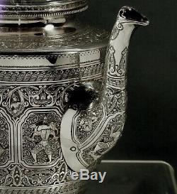 Scottish Sterling Silver Tea Set 1881 Zodiac Indian Taste