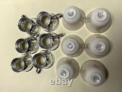Set 6 LENOX Demitasse Tea Cups with Frank M. Whiting Sterling Silver Holders