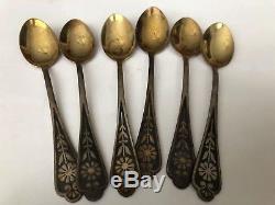 Set, 6 Small Tea Coffee Spoons, Soviet Union, 875 Silver 105g