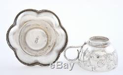 Set 8 Early 20th Century Chinese Silver Tea Cup & Saucer Marked