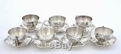 Set 8 Early 20th Century Chinese Silver Tea Cup & Saucer Marked