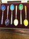 Set Of 6 Silver Gilt Enamel Tea Spoons 1971