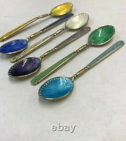 Set Of 6 Silver Gilt Enamel Tea Spoons 1971