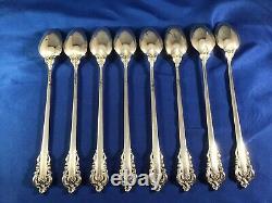 Set Of 8 Wallace Grande Baroque Sterling Silver 7.5 Iced Tea Spoons