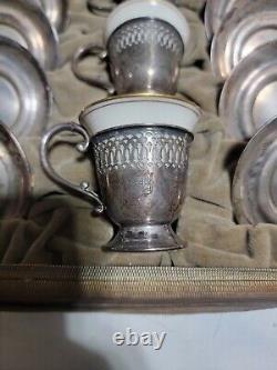 Set of 12 Sterling Silver Demitasse Tea Silver Cups Lenox In Case