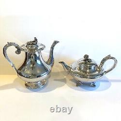 Set of 2 Antique Art Nouveau Silverplate Tea and Coffee pots Floral Design