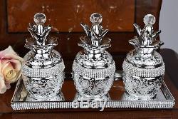 Set of 3 Silver Pineapple Tea Sugar Coffee Ceramic Kitchen Storage Jars & Tray