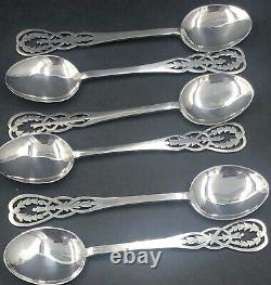 Set of 6 hand pierced sterling silver tea spoons Sheffield 1915 (A)