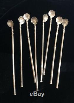 Set of 8 Vintage TAXCO Silver Iced Tea Spoons / Straws
