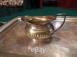 Sheffield England 4 Piece Tea Set with Tray Silver Plate Hard Soldered EUC