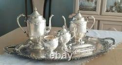 Sheridan Silver on Copper Tea/Coffeepot set and Large Silverplated Waiter Tray