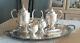 Sheridan Silver On Copper Tea/coffeepot Set And Large Silverplated Waiter Tray