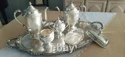 Sheridan Silver on Copper Tea/Coffeepot set and Large Silverplated Waiter Tray