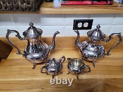 Sheridan Silverplate On Copper 4 Piece Footed Coffee/Teaset Heavy & Ornate