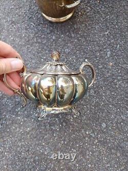 Silver Plate Tea Set Made In Sheffield England, Tea Pots, Burner, Creamer