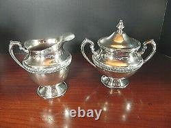 Silver Plate Tea Set Tray Coffee Tea Creamer Sugar Silver over Copper