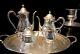 Silver Plate Tea And Coffee Set, Champagne Bucket, 8 And 10 Tray