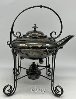 Silver Plated Spirit Kettle on Stand with Burner, 3 Piece Set, 1900's