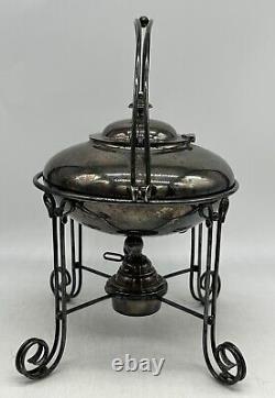 Silver Plated Spirit Kettle on Stand with Burner, 3 Piece Set, 1900's