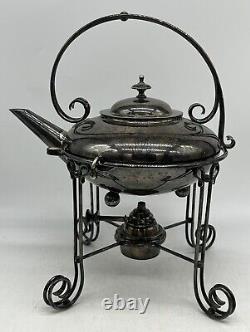 Silver Plated Spirit Kettle on Stand with Burner, 3 Piece Set, 1900's