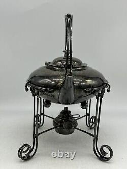 Silver Plated Spirit Kettle on Stand with Burner, 3 Piece Set, 1900's