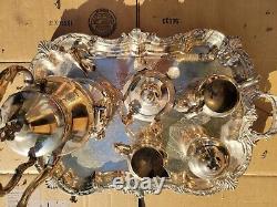Silver Plated Tea Serving Set And Tray