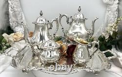 Silver Plated Tea Set Rogers Bro Rochelle 4 pieces with Oneida Tray Vintage