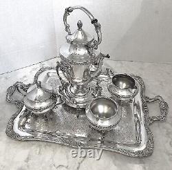 Silver Plated Tea Set Vintage Tilting Tea Pot Ornate Rogers Serving Tray 5 Pc