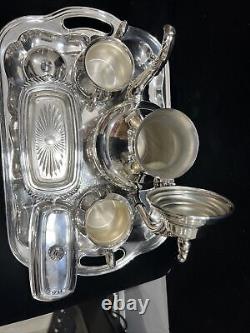 Silver Plated Tea Set With Butter Dish And Tray