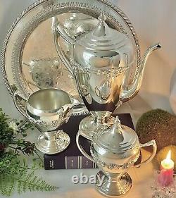 Silver Plated Tea Set with Tray Lifetime Brands Coffee Pot, Creamer, Sugar, Tray