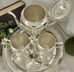 Silver Plated Tea Set with Tray Lifetime Brands Coffee Pot, Creamer, Sugar, Tray