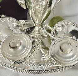 Silver Plated Tea Set with Tray Lifetime Brands Coffee Pot, Creamer, Sugar, Tray