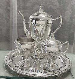 Silver Plated Tea Set with Tray Lifetime Brands Coffee Pot, Creamer, Sugar, Tray