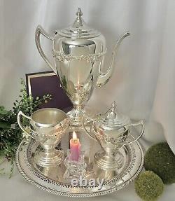 Silver Plated Tea Set with Tray Lifetime Brands Coffee Pot, Creamer, Sugar, Tray