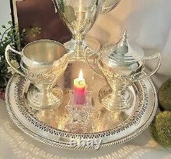 Silver Plated Tea Set with Tray Lifetime Brands Coffee Pot, Creamer, Sugar, Tray