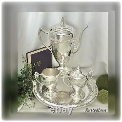 Silver Plated Tea Set with Tray Lifetime Brands Coffee Pot, Creamer, Sugar, Tray