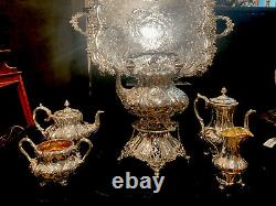 Silver Plated Victorian 5 Pieces Tea Set on Tray C1880/90
