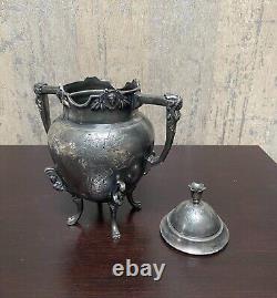 Silver Quadruple Plate Antique Tea Set of 3 Pcs Ornate Etched Leaves