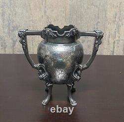 Silver Quadruple Plate Antique Tea Set of 3 Pcs Ornate Etched Leaves