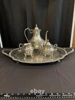 Silver on Copper 5piece Tea Set Tray, Teapot, Creamer, Sugar Bowl with lid Z1031