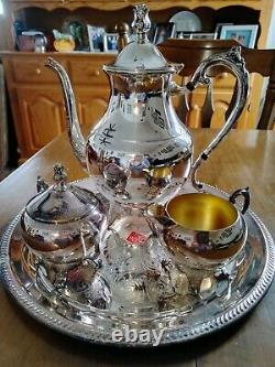 Silver plated -FB Rogers Silver Co. Footed Tea Pot Sugar Bowl Creamer Tray Set