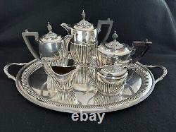 Silverplate tea set teapot coffee servers tray Art Nouveau Kirby Beard ca. 1900