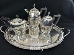 Silverplate tea set teapot coffee servers tray Art Nouveau Kirby Beard ca. 1900