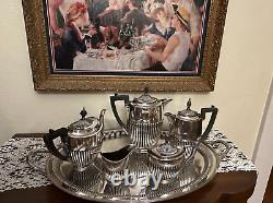 Silverplate tea set teapot coffee servers tray Art Nouveau Kirby Beard ca. 1900