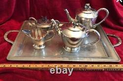 Six Piece Silver Plated Bamboo Style Coffee and Tea set withTray