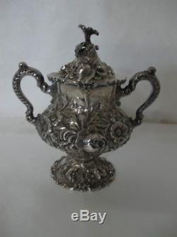 Spectacular Stieff Repousse Sterling Silver Tea Set With 6 Pieces