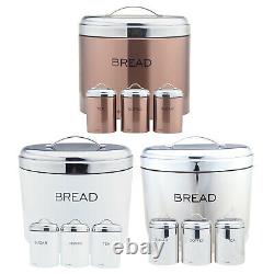 Stainless Steel 4 Pcs Food Loaf Storage Box Bread Bin & Sugar Tea Coffee Jar Set